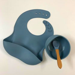 Silicone Bowl + Bib + Spoon – Blue