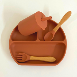 Silicone Plate + Glass with Straw and Lid + Spoon + Fork – Spiced Orange