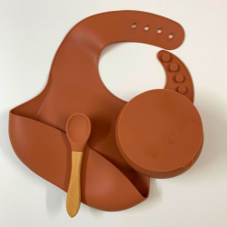 Silicone Bowl + Bib + Spoon – Spiced Orange