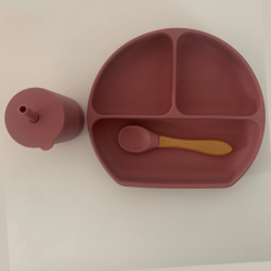 Silicon Suction Toddler Plate with Fork and Spoon – Rose’ Pink