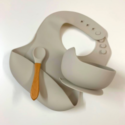 Silicone Bowl + Bib + Spoon – White