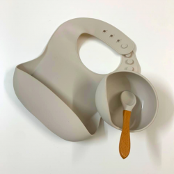 Silicone Bowl + Bib + Spoon – White