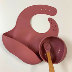 Silicone Bowl + Bib + Spoon – Rose Pink