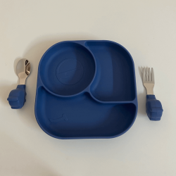 Silicon Suction Toddler Plate – Purple (with Fork + Spoon)