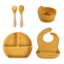 Silicon Suction Toddler Plate with Fork and Spoon – Yellow